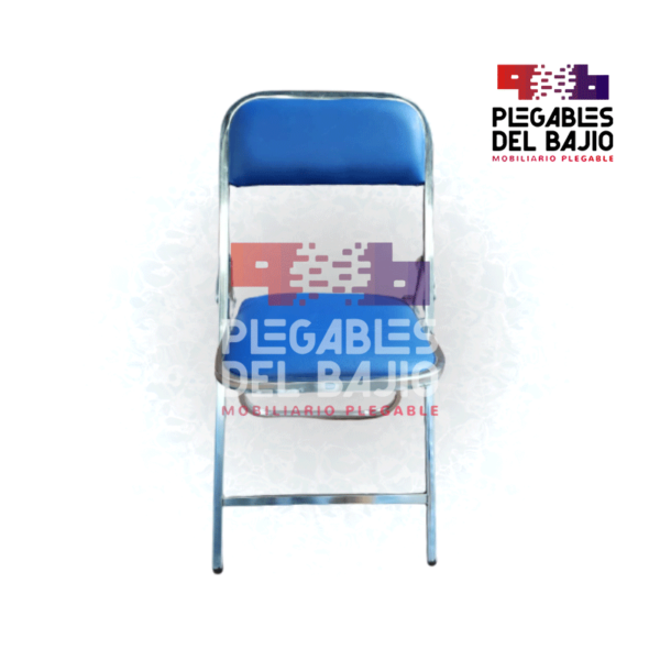 Silla plegable cromada acojinada vinil azul - Image 3