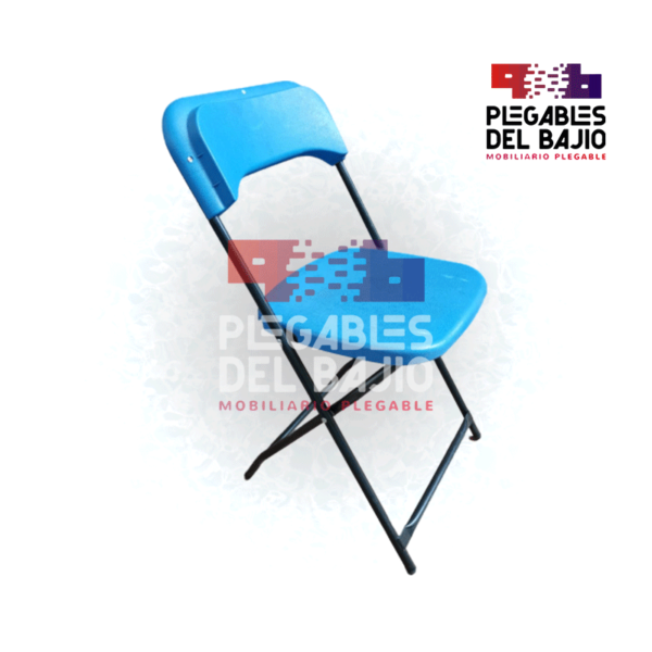 Silla plegable reforzada con asiento y respaldo en plástico azul