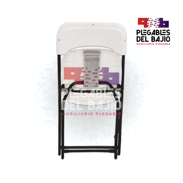 Silla plegable reforzada con asiento y respaldo en plástico blanco - Image 2