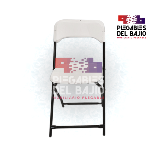 Silla plegable reforzada con asiento y respaldo en plástico blanco