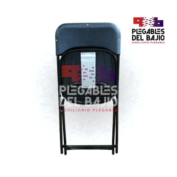 Silla plegable reforzada con asiento y respaldo en plástico negro - Image 3