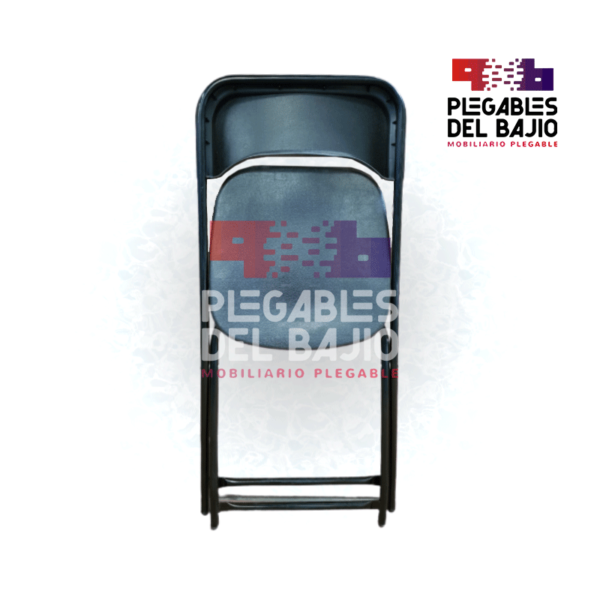 Silla plegable reforzada con asiento y respaldo en plástico negro - Image 4