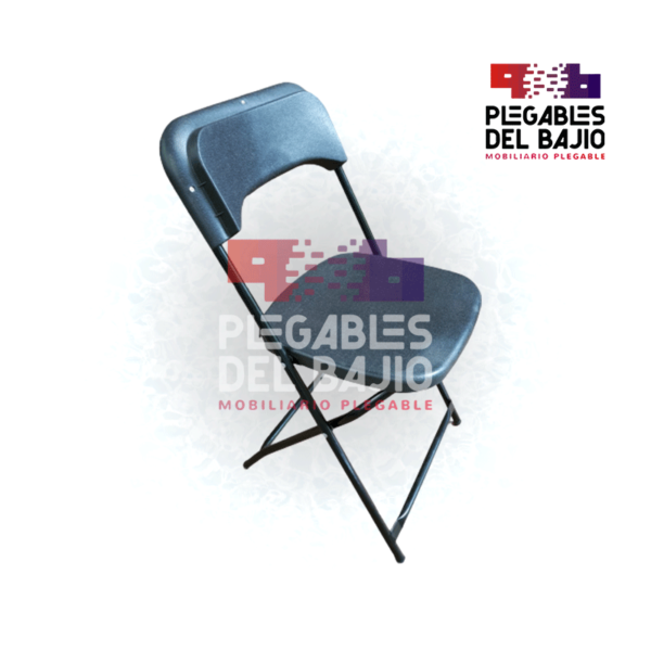 Silla plegable reforzada con asiento y respaldo en plástico negro