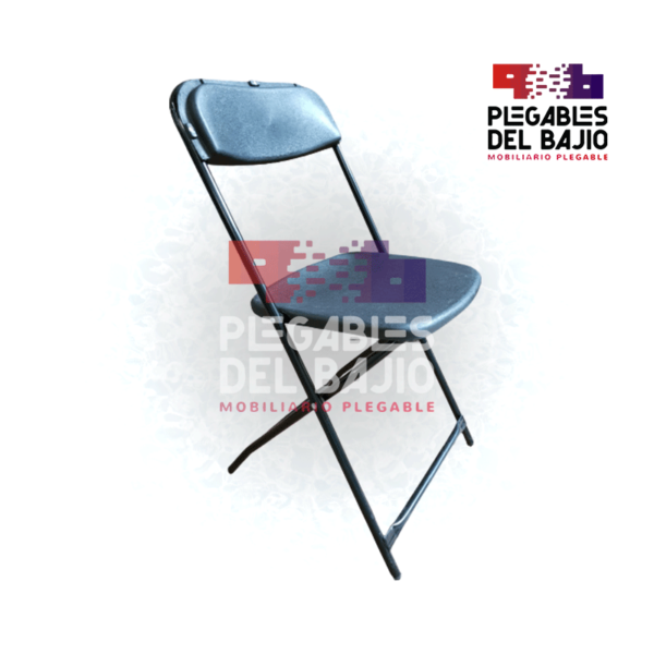 Silla plegable reforzada con asiento y respaldo en plástico negro HR - Image 3